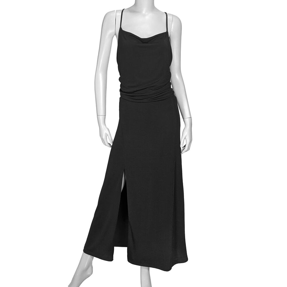 Sleeveless Black Maxi Dress with Front Slit